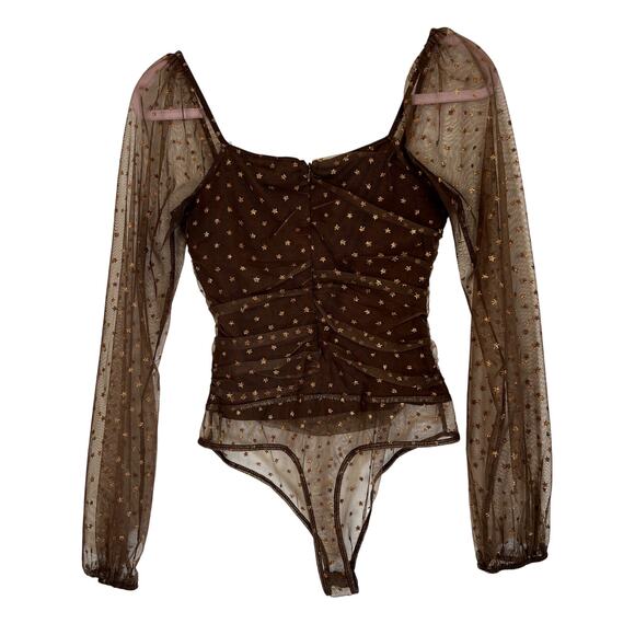 Le Lis Collection Brown w/ Gold Glitter Stars Tulle One Piece Body Suit Size M - Picture 4 of 9